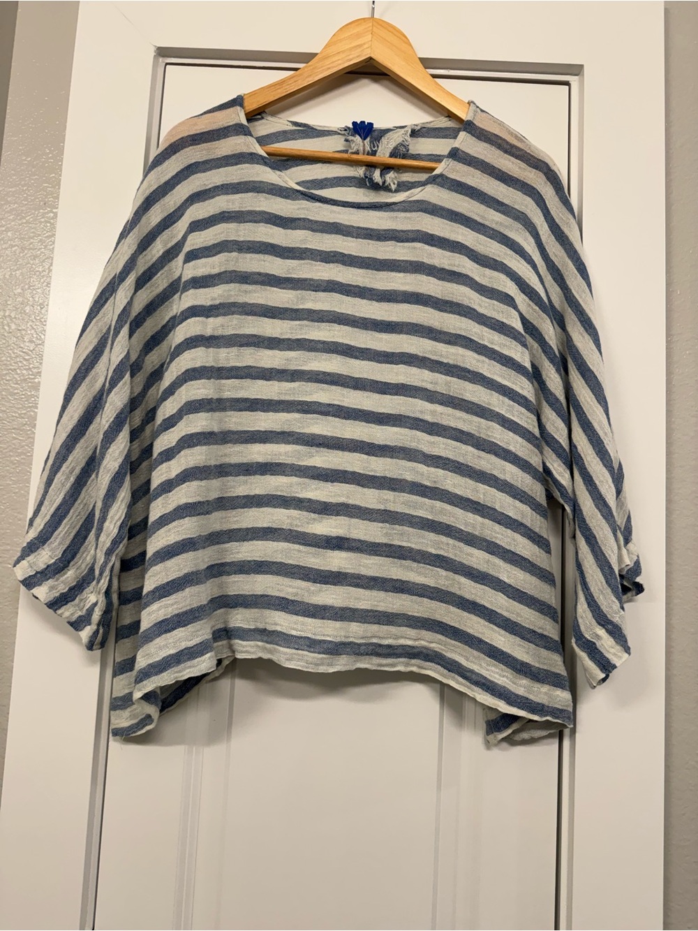 Relaxed Linen Blue and Cream Striped Boatneck Tunic